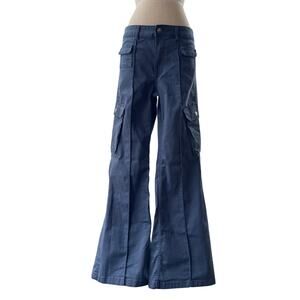 Y2K Blue Cargo Utility Style Mid-Rise Wide Leg Pants waist 31 VTG Divided